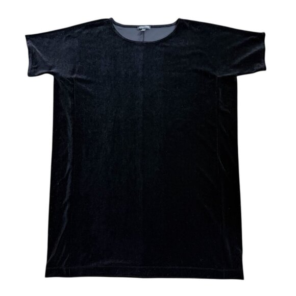 Eileen Fisher System Black Velvet Shift Dress Short Sleeve Knee Length Size PL - Picture 2 of 6